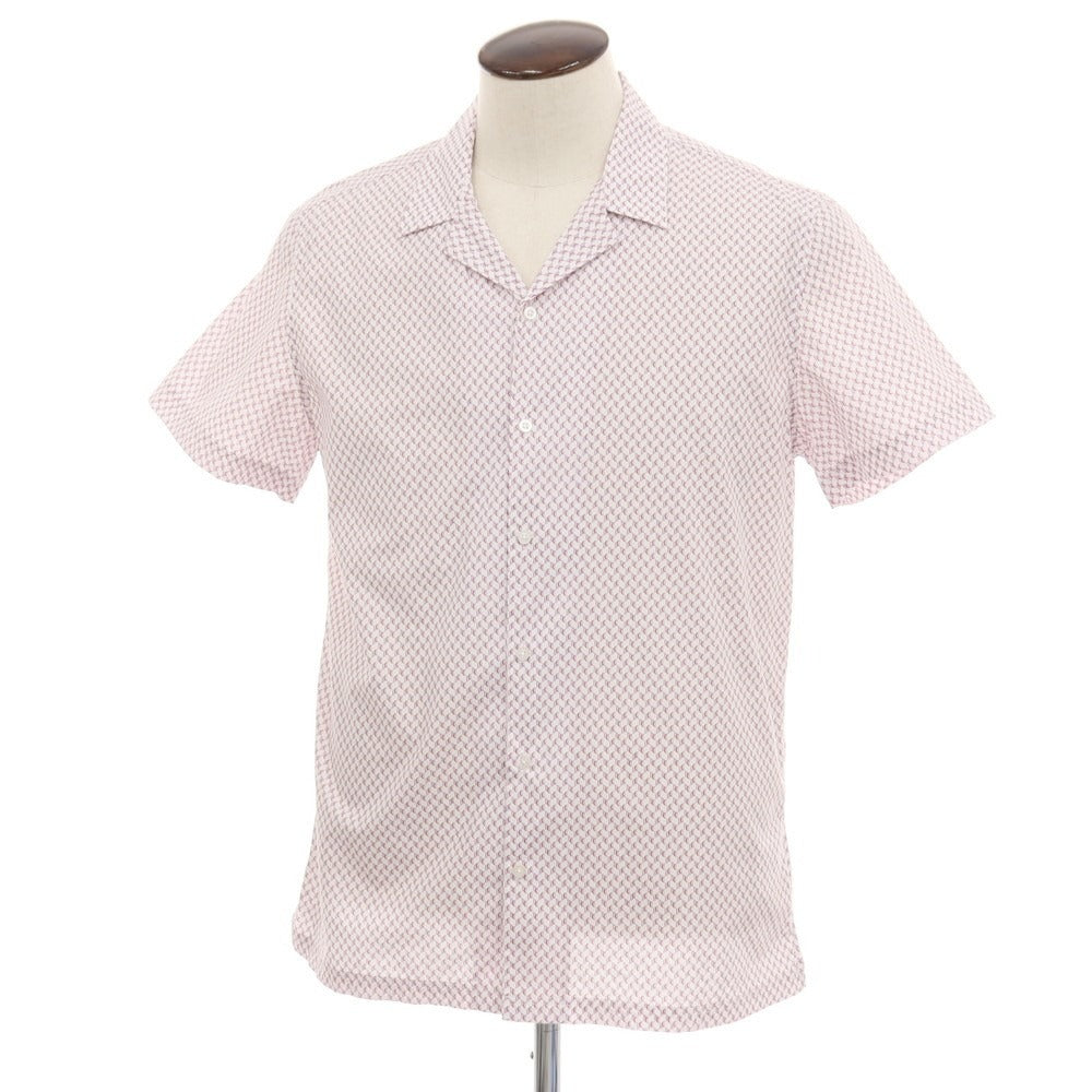 【新品】ガウディ GAUDI コットン 総柄 プリント オープンカラー 半袖シャツ ホワイトxパープル【サイズL】【 状態ランクN 】【 メンズ 】