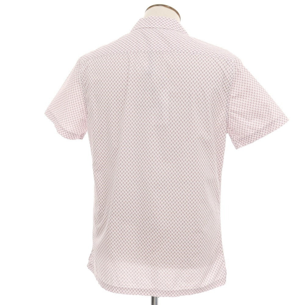 【新品】ガウディ GAUDI コットン 総柄 プリント オープンカラー 半袖シャツ ホワイトxパープル【サイズL】【 状態ランクN 】【 メンズ 】