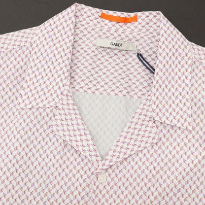 【新品】ガウディ GAUDI コットン 総柄 プリント オープンカラー 半袖シャツ ホワイトxパープル【サイズL】【 状態ランクN 】【 メンズ 】