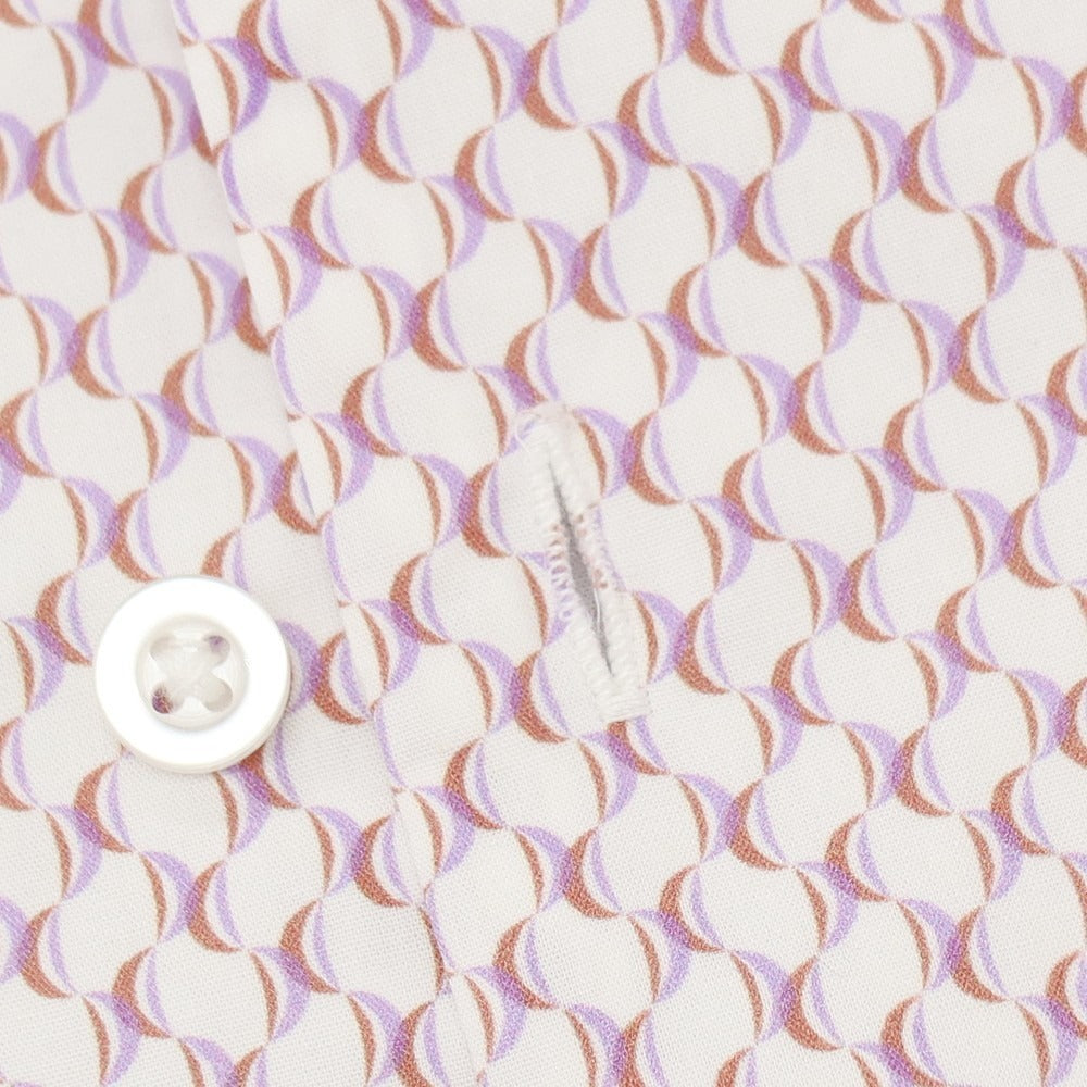 【新品】ガウディ GAUDI コットン 総柄 プリント オープンカラー 半袖シャツ ホワイトxパープル【サイズL】【 状態ランクN 】【 メンズ 】