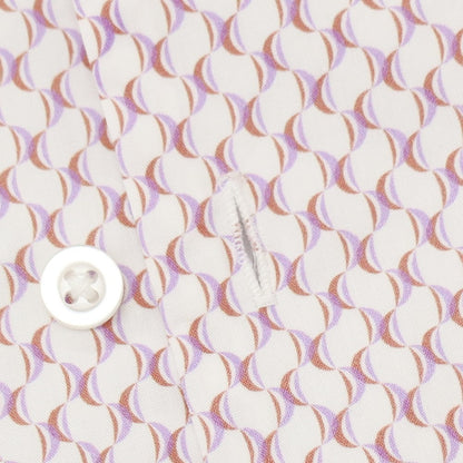 【新品】ガウディ GAUDI コットン 総柄 プリント オープンカラー 半袖シャツ ホワイトxパープル【サイズL】【 状態ランクN 】【 メンズ 】