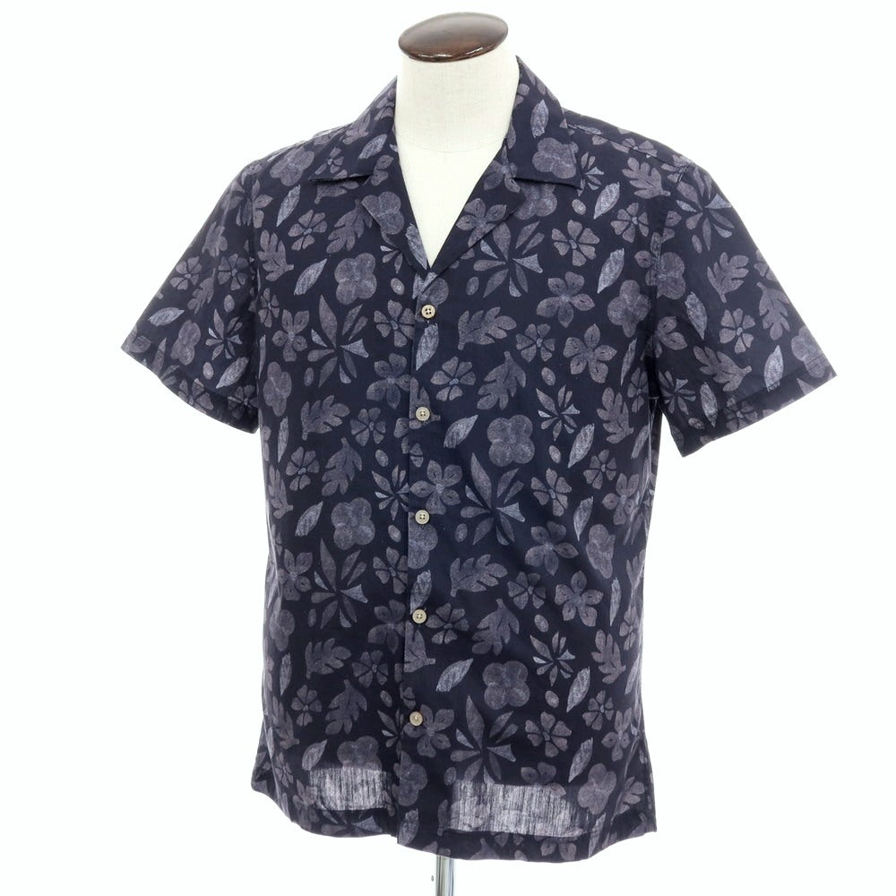 【新品】ガウディ GAUDI コットン ボタニカル柄 プリント オープンカラー 半袖シャツ ネイビー【サイズL】【 状態ランクN 】【 メンズ 】