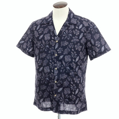 【新品】ガウディ GAUDI コットン ボタニカル柄 プリント オープンカラー 半袖シャツ ネイビー【サイズL】【 状態ランクN 】【 メンズ 】