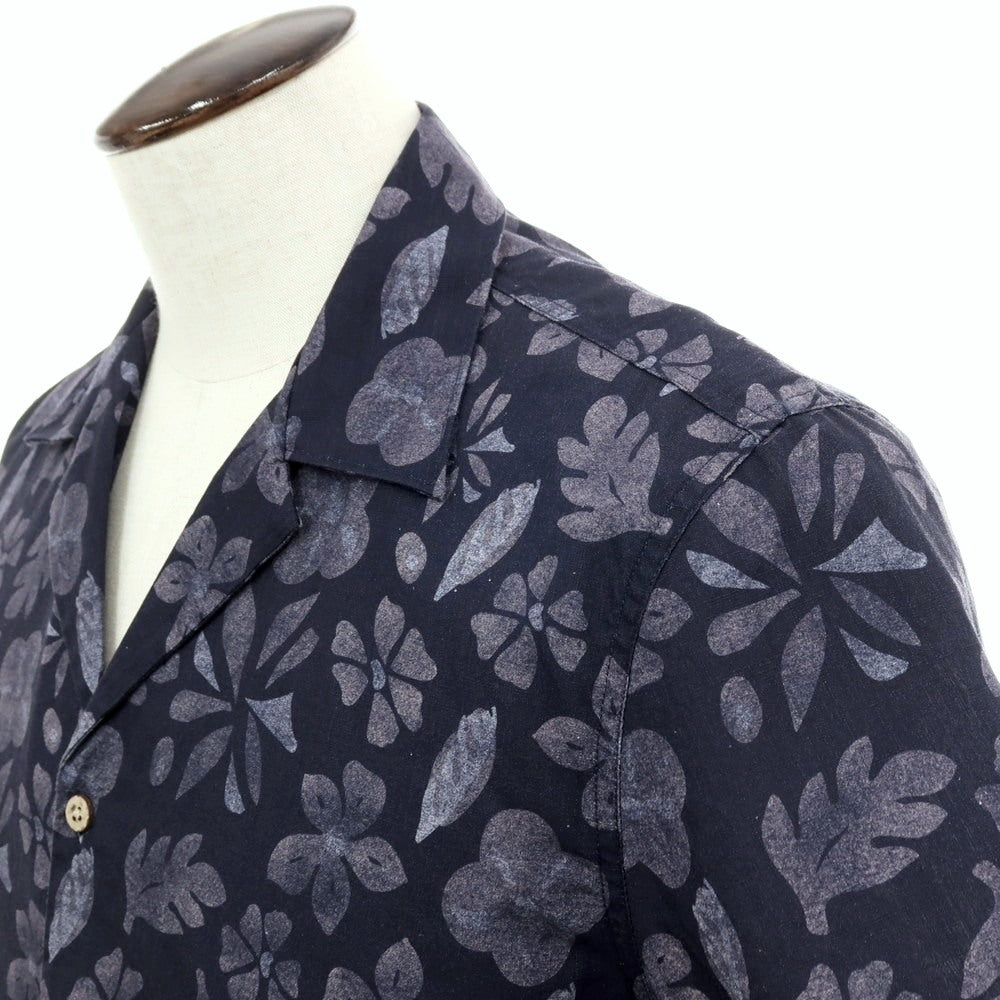 【新品】ガウディ GAUDI コットン ボタニカル柄 プリント オープンカラー 半袖シャツ ネイビー【サイズL】【 状態ランクN 】【 メンズ 】