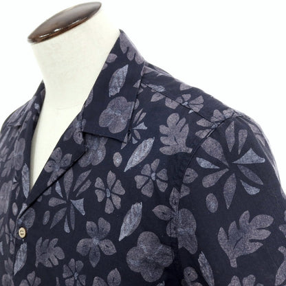 【新品】ガウディ GAUDI コットン ボタニカル柄 プリント オープンカラー 半袖シャツ ネイビー【サイズL】【 状態ランクN 】【 メンズ 】