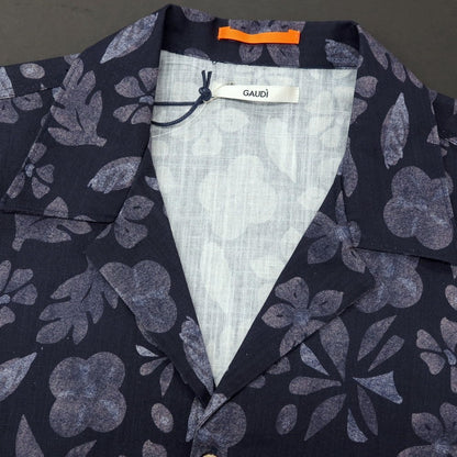 【新品】ガウディ GAUDI コットン ボタニカル柄 プリント オープンカラー 半袖シャツ ネイビー【サイズL】【 状態ランクN 】【 メンズ 】