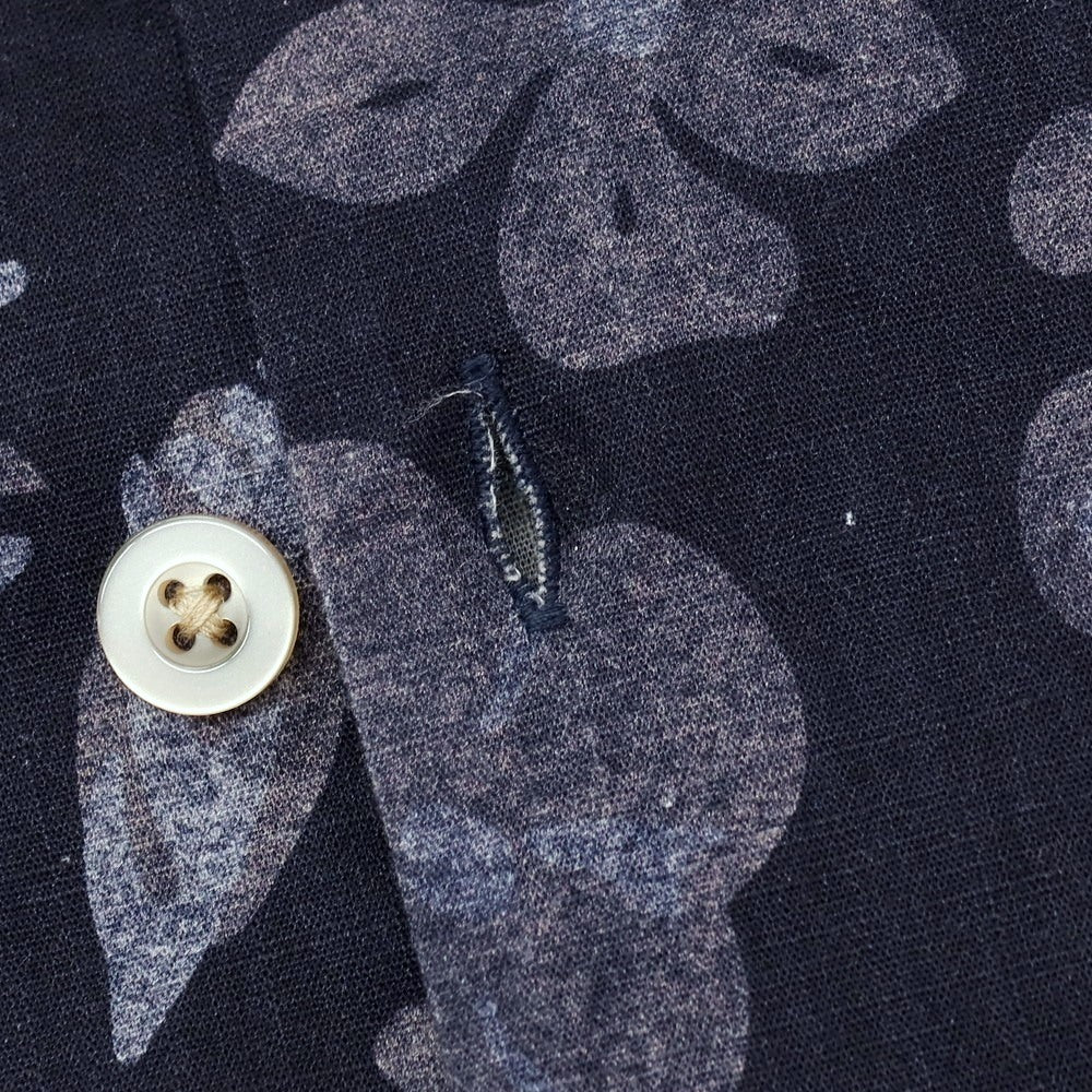 【新品】ガウディ GAUDI コットン ボタニカル柄 プリント オープンカラー 半袖シャツ ネイビー【サイズL】【 状態ランクN 】【 メンズ 】