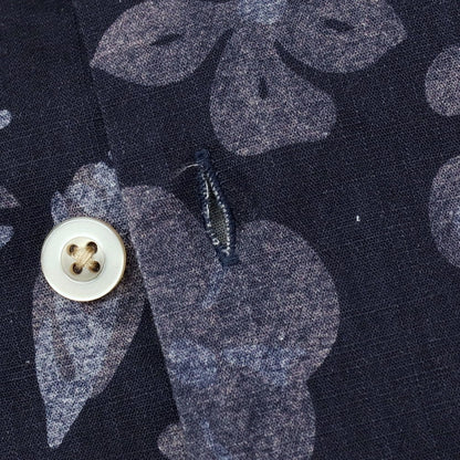 【新品】ガウディ GAUDI コットン ボタニカル柄 プリント オープンカラー 半袖シャツ ネイビー【サイズL】【 状態ランクN 】【 メンズ 】