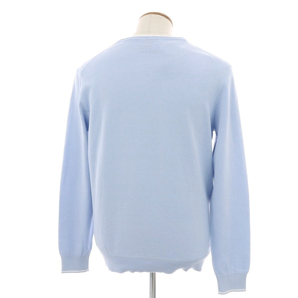 【新品】ガウディ GAUDI ハイゲージ コットン クルーネック プルオーバーニット ライトブルーxホワイト【 L 】【 状態ランクN 】【 メンズ 】
