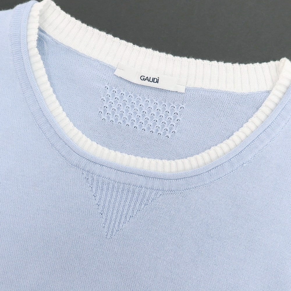 【新品】ガウディ GAUDI ハイゲージ コットン クルーネック プルオーバーニット ライトブルーxホワイト【 L 】【 状態ランクN 】【 メンズ 】