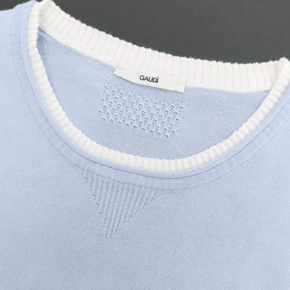 【新品】ガウディ GAUDI ハイゲージ コットン クルーネック プルオーバーニット ライトブルーxホワイト【 L 】【 状態ランクN 】【 メンズ 】