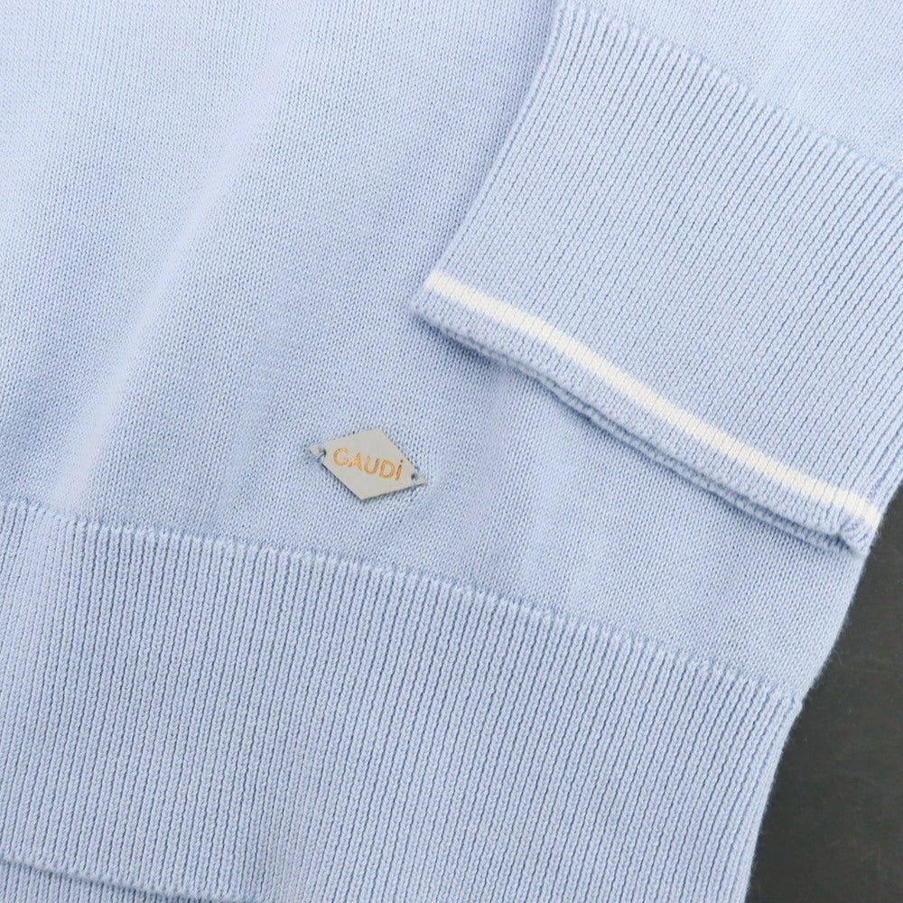 【新品】ガウディ GAUDI ハイゲージ コットン クルーネック プルオーバーニット ライトブルーxホワイト【 L 】【 状態ランクN 】【 メンズ 】