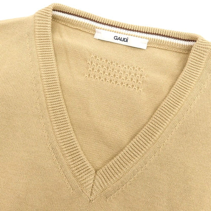 【新品】ガウディ GAUDI ハイゲージ コットン Vネック プルオーバーニット ベージュ【 L 】【 状態ランクN 】【 メンズ 】