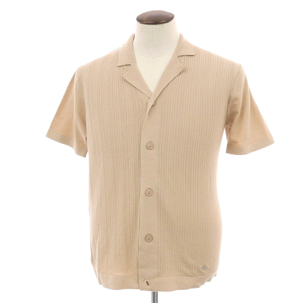 【新品】ガウディ GAUDI ハイゲージ コットン オープンカラー 半袖ニットシャツ ベージュ【 L 】【 状態ランクN 】【 メンズ 】