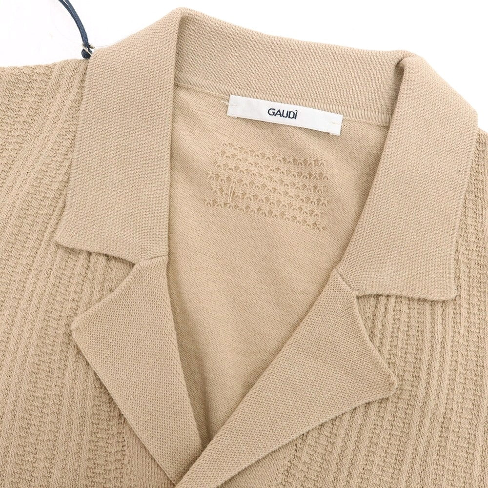 【新品】ガウディ GAUDI ハイゲージ コットン オープンカラー 半袖ニットシャツ ベージュ【 L 】【 状態ランクN 】【 メンズ 】