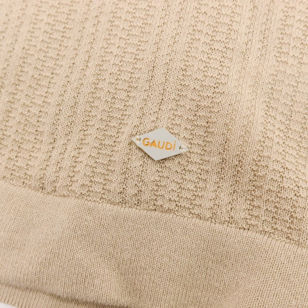 【新品】ガウディ GAUDI ハイゲージ コットン オープンカラー 半袖ニットシャツ ベージュ【 L 】【 状態ランクN 】【 メンズ 】