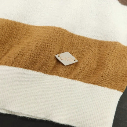 【新品】ガウディ GAUDI ハイゲージ コットン ボーダー クルーネック 半袖 プルオーバーニット ブラウン系xホワイト【 L 】【 状態ランクN 】【 メンズ 】