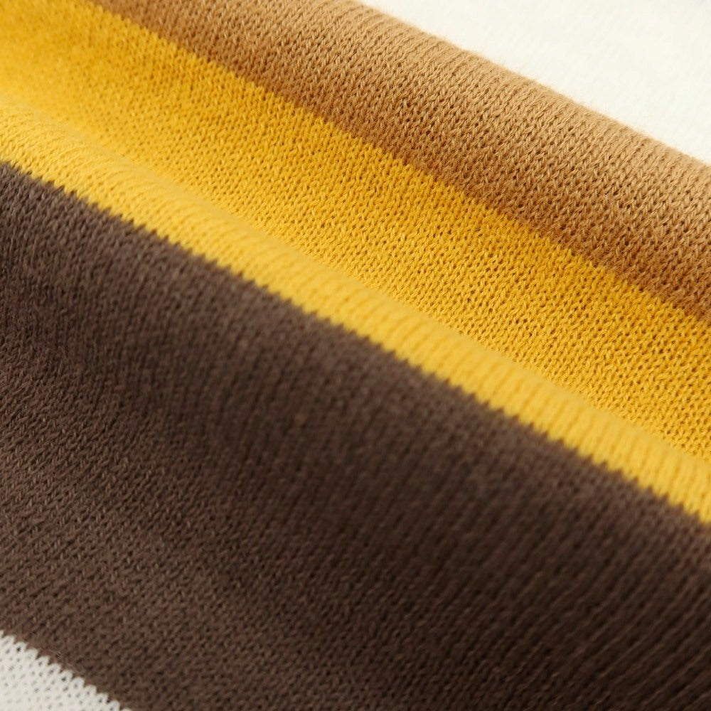 【新品】ガウディ GAUDI ハイゲージ コットン ボーダー クルーネック 半袖 プルオーバーニット ブラウン系xホワイト【 L 】【 状態ランクN 】【 メンズ 】