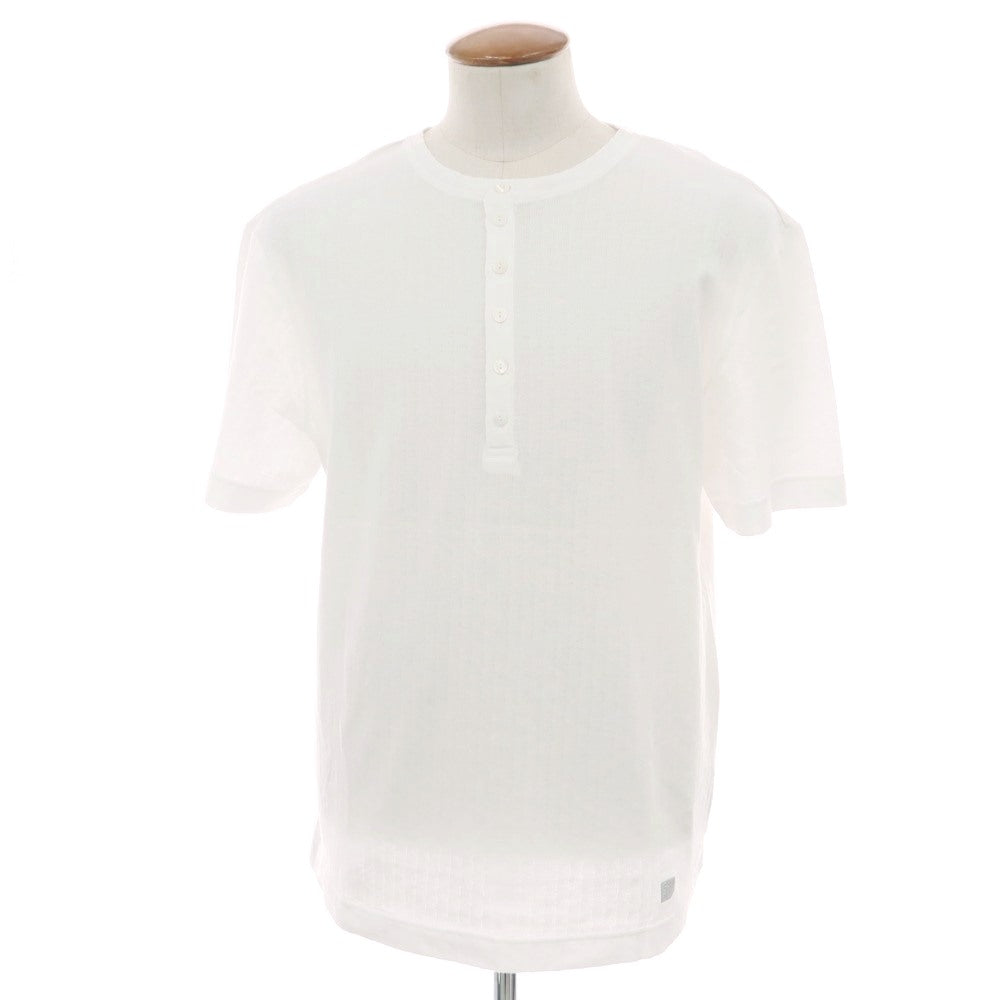 【新品アウトレット】ガウディ GAUDI コットンリヨセル ジャカード 総柄 ヘンリーネック 半袖 プルオーバーニット ホワイト【 L 】【 状態ランクN- 】【 メンズ 】