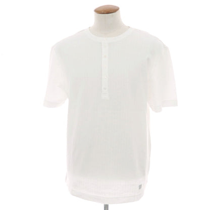 【新品アウトレット】ガウディ GAUDI コットンリヨセル ジャカード 総柄 ヘンリーネック 半袖 プルオーバーニット ホワイト【 L 】【 状態ランクN- 】【 メンズ 】