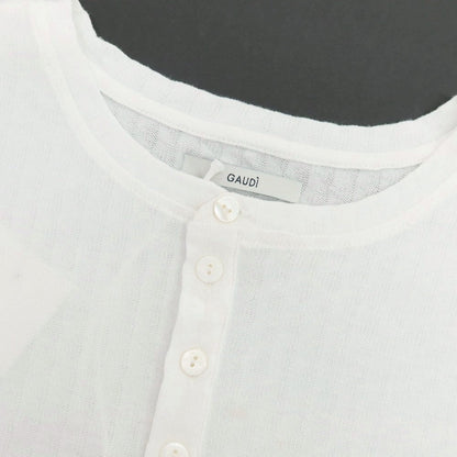 【新品アウトレット】ガウディ GAUDI コットンリヨセル ジャカード 総柄 ヘンリーネック 半袖 プルオーバーニット ホワイト【 L 】【 状態ランクN- 】【 メンズ 】