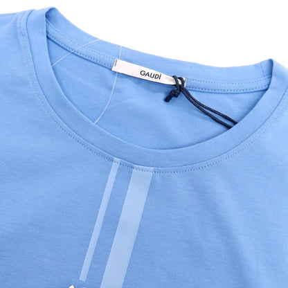 【新品】ガウディ GAUDI コットンポリウレタン クルーネック 半袖Ｔシャツ ライトブルー【 M 】【 状態ランクN 】【 メンズ 】
