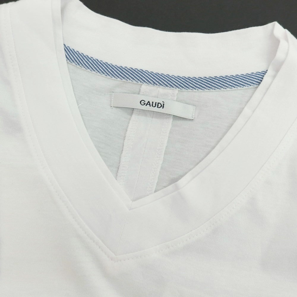 【新品】ガウディ GAUDI コットンモダール Vネック フェイクポケット 半袖Ｔシャツ ホワイト【 L 】【 状態ランクN 】【 メンズ 】