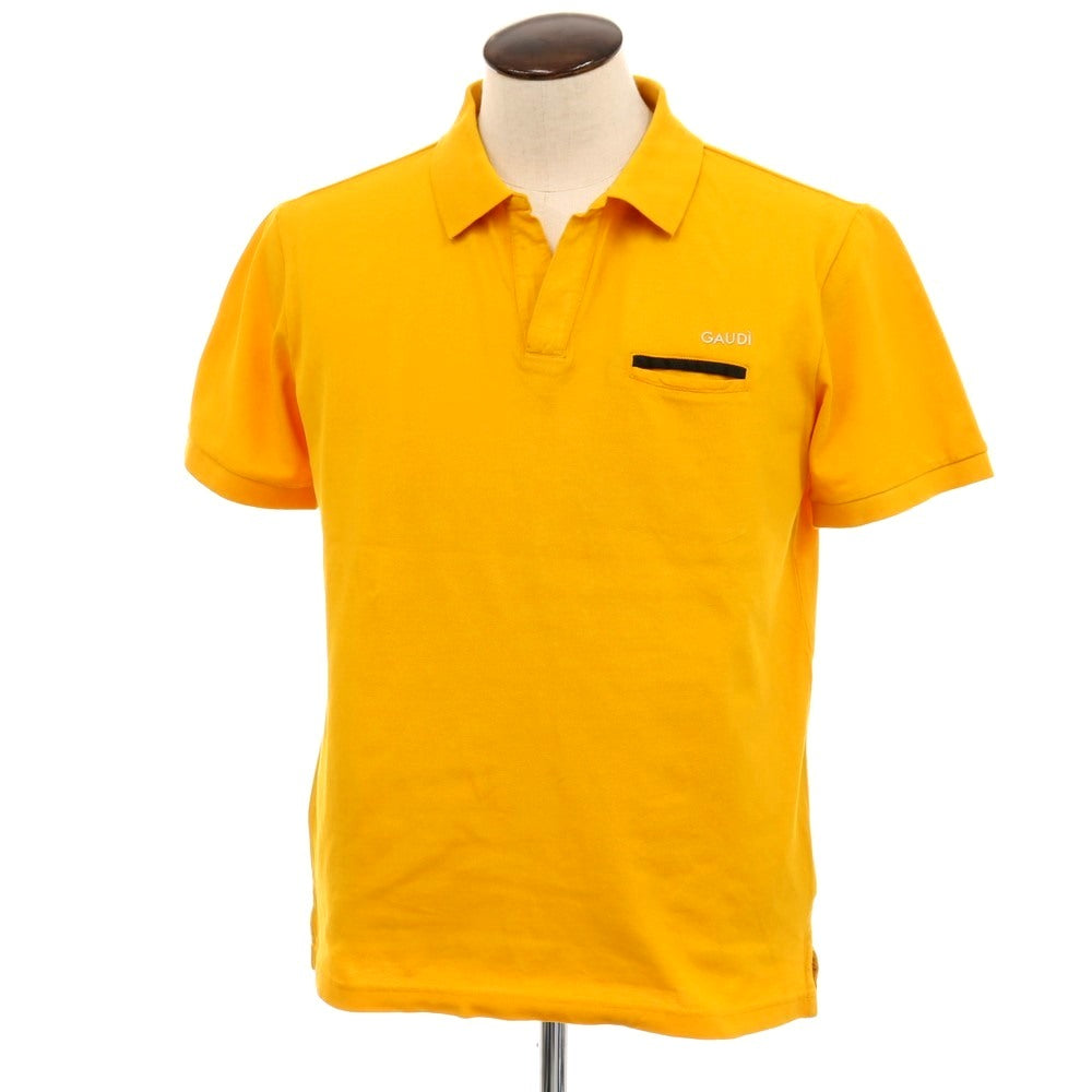 【新品アウトレット】ガウディ GAUDI コットン 鹿の子 スキッパー 半袖ポロシャツ マスタード【 L 】【 状態ランクN- 】【 メンズ 】