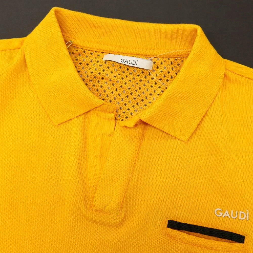 【新品アウトレット】ガウディ GAUDI コットン 鹿の子 スキッパー 半袖ポロシャツ マスタード【 L 】【 状態ランクN- 】【 メンズ 】