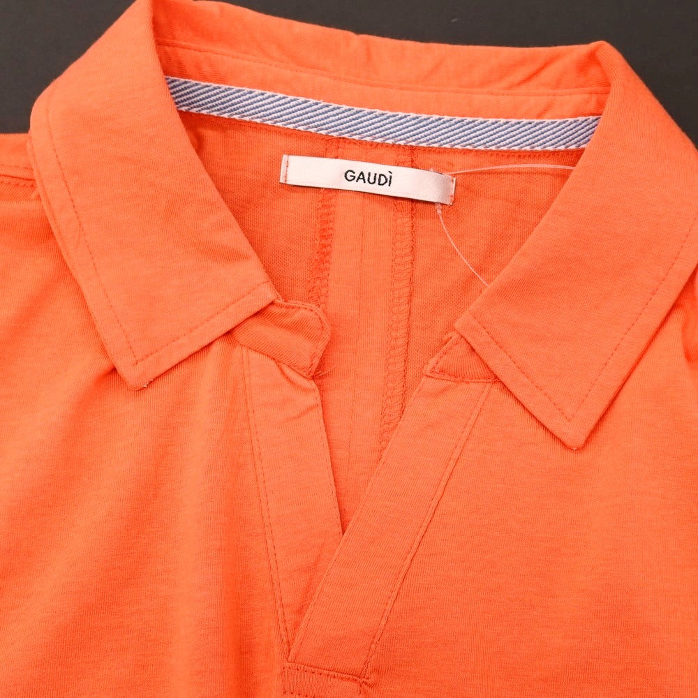 【新品】ガウディ GAUDI コットンモダール スキッパー 半袖ポロシャツ オレンジ【 L 】【 状態ランクN 】【 メンズ 】