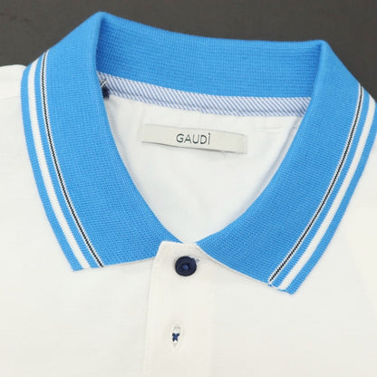【新品アウトレット】ガウディ GAUDI コットン 鹿の子 半袖ポロシャツ ホワイトxブルー【 L 】【 状態ランクN- 】【 メンズ 】