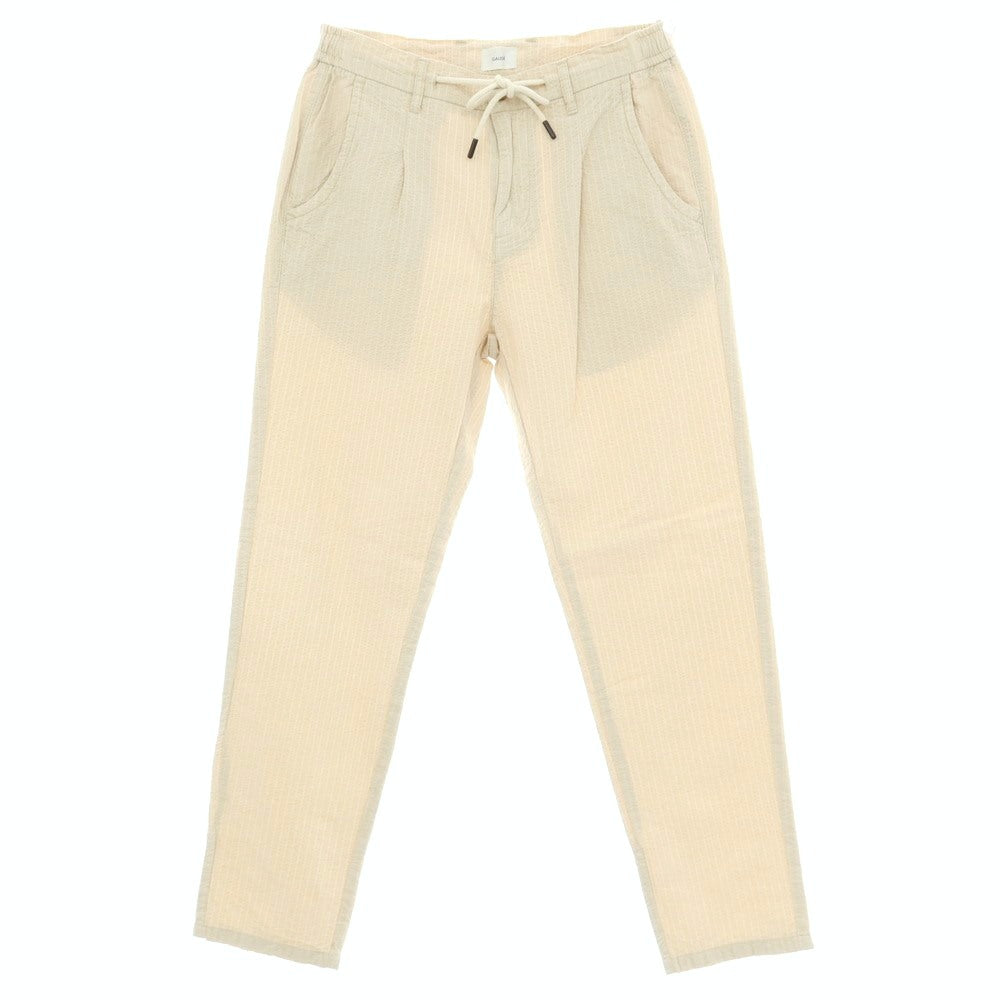 【新品】ガウディ GAUDI コットン シアサッカー ストライプ イージスラックスパンツ ベージュ【 M 】【 状態ランクN 】【 メンズ 】