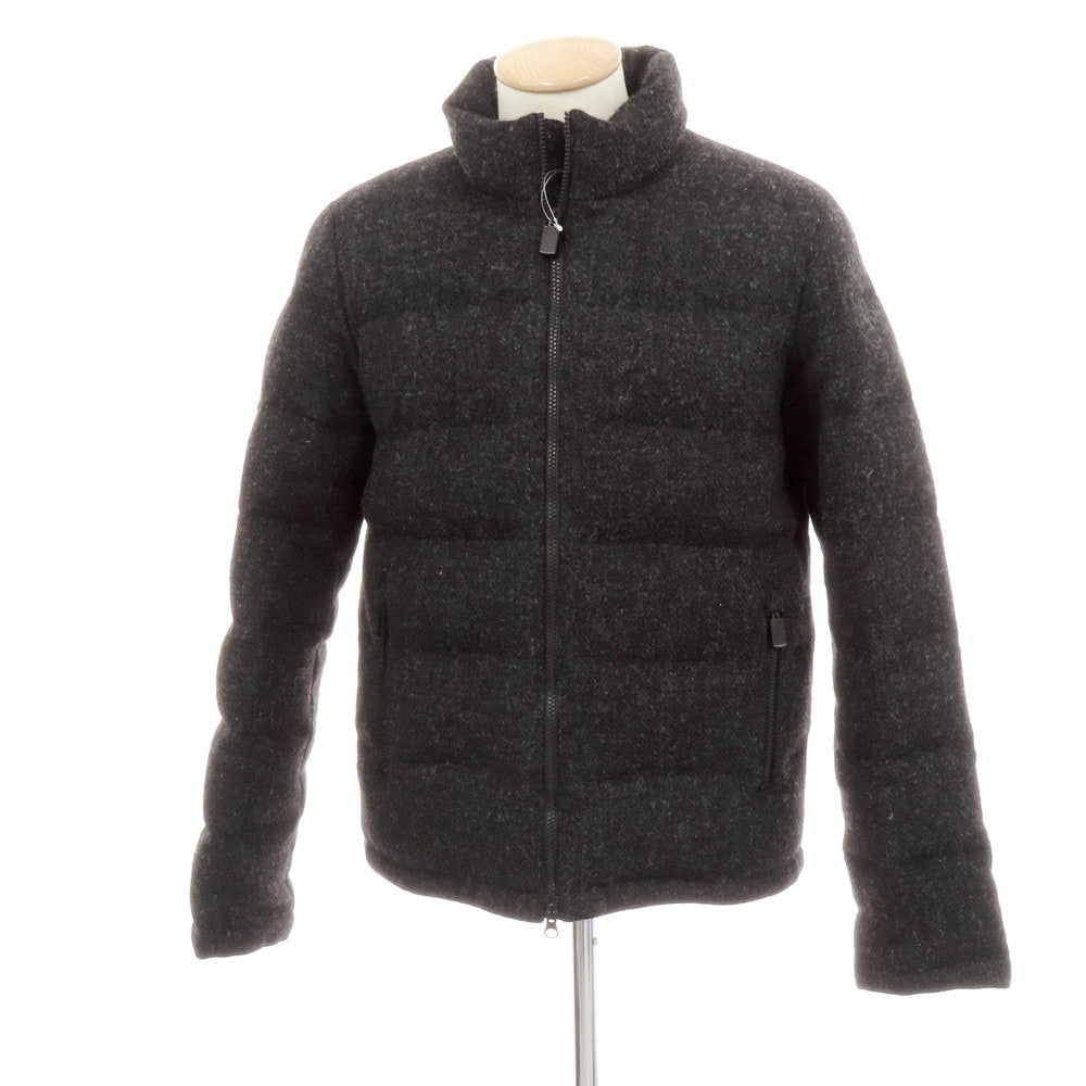 【中古】アスペジ ASPESI ウール ハリスツイード スタンドカラー ダブルジップ ダウンジャケット ブラックxグレー【 S 】【 状態ランクB 】【 メンズ 】