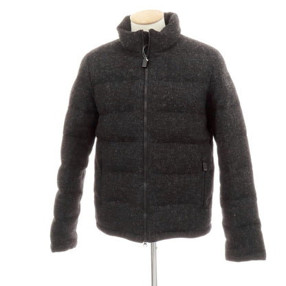 【中古】アスペジ ASPESI ウール ハリスツイード スタンドカラー ダブルジップ ダウンジャケット ブラックxグレー【 S 】【 状態ランクB 】【 メンズ 】