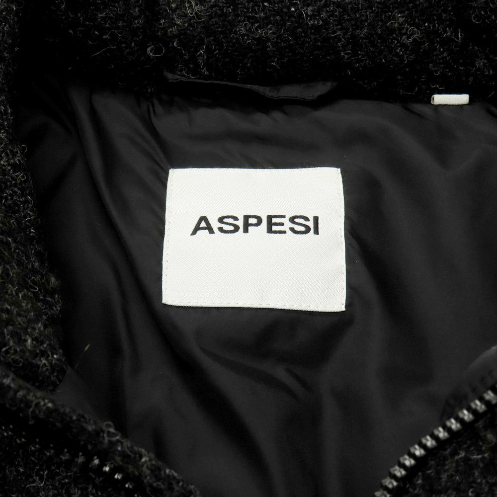 【中古】アスペジ ASPESI ウール ハリスツイード スタンドカラー ダブルジップ ダウンジャケット ブラックxグレー【サイズS】【 状態ランクB 】【 メンズ 】[BPD]