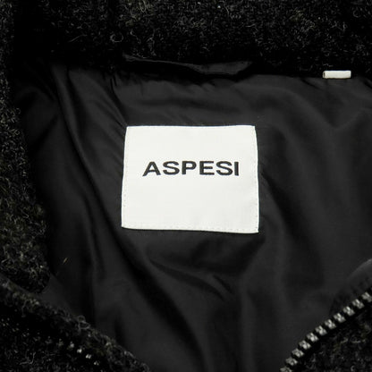 【中古】アスペジ ASPESI ウール ハリスツイード スタンドカラー ダブルジップ ダウンジャケット ブラックxグレー【 S 】【 状態ランクB 】【 メンズ 】