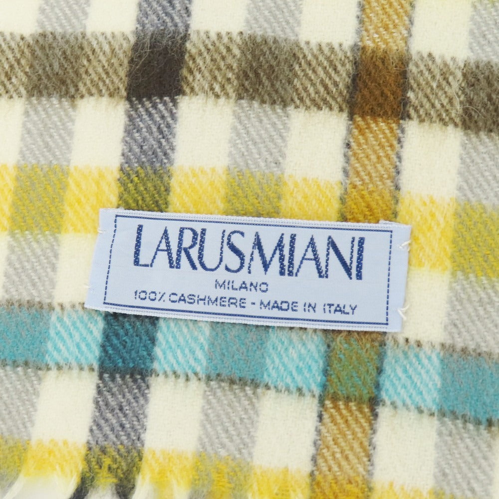 【中古】ラルスミアーニ LARUSMIANI カシミヤ チェック マフラー アイボリーxイエロー【 状態ランクB 】【 メンズ 】