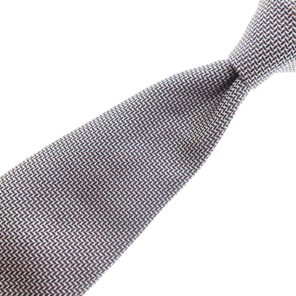 【中古】チェーザレ アットリーニ Cesare Attolini クアトロピエゲ シルク ヘリンボーン ネクタイ ネイビーxホワイト【 状態ランクB 】【 メンズ 】