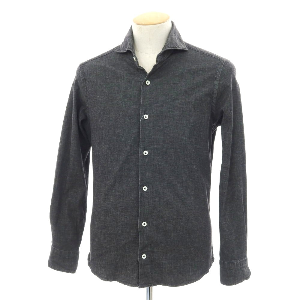 【中古】ジャンネット giannetto WASHING DIVISION ストレッチ コットン ホリゾンタルカラー カジュアルシャツ グレーブラック【 38 】【 状態ランクB 】【 メンズ 】