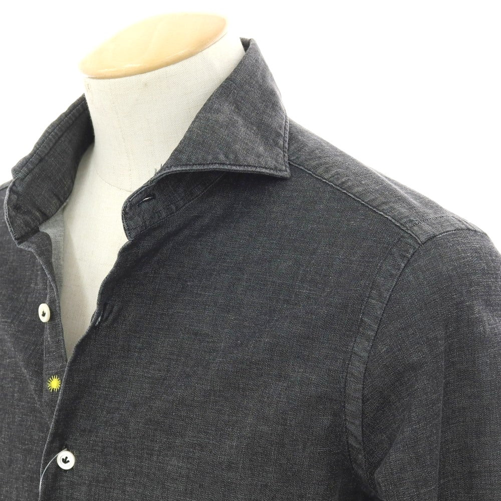 【中古】ジャンネット giannetto WASHING DIVISION ストレッチ コットン ホリゾンタルカラー カジュアルシャツ グレーブラック【 38 】【 状態ランクB 】【 メンズ 】