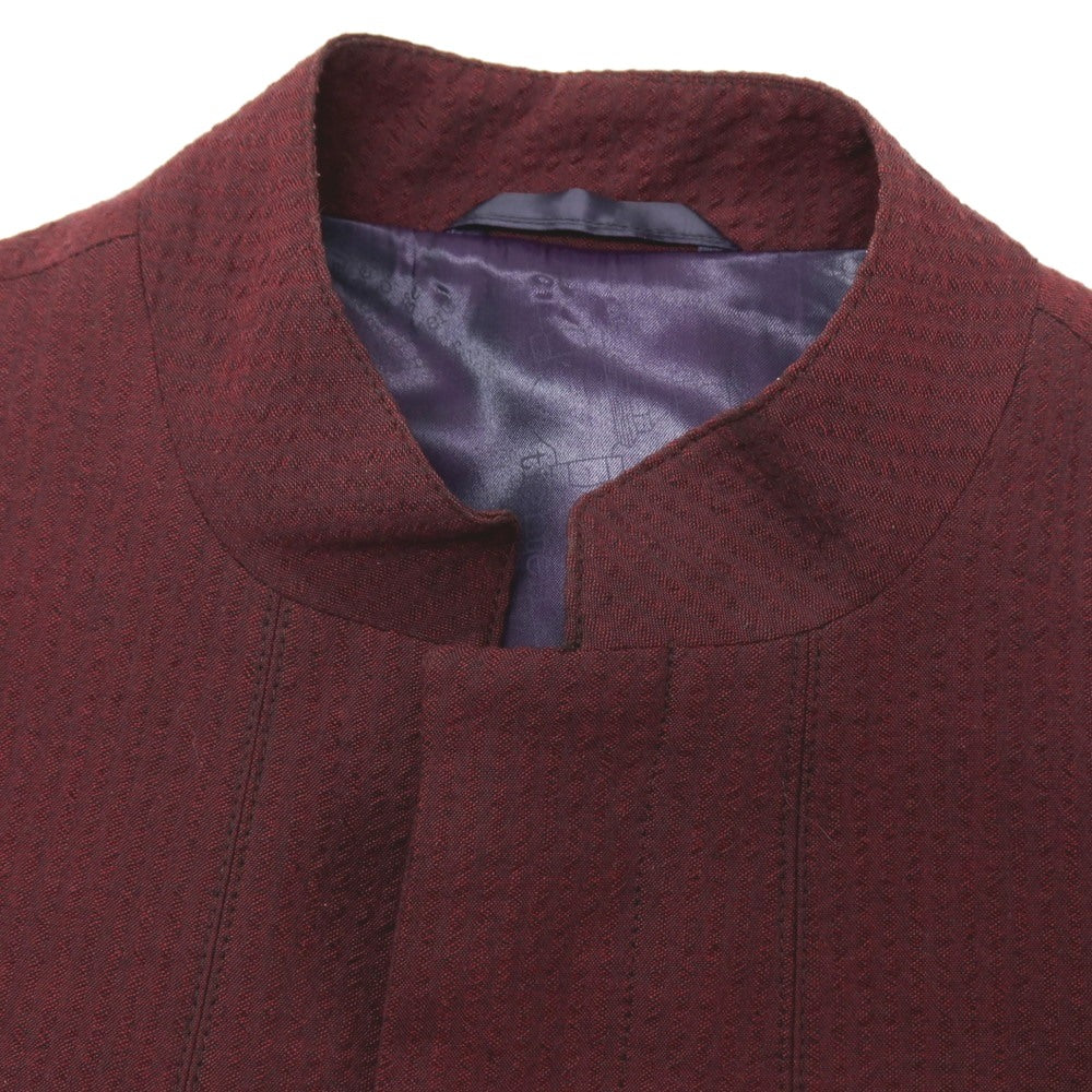 【中古】ティーマイケル T-MICHAEL ポリエステルコットン サッカー マオカラー セットアップ バーガンディ【サイズ46】【 状態ランクB 】【 メンズ 】