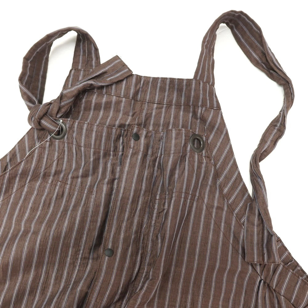 【中古】サスクワァッチファブリックス SASQUATCHfabrix. リネンコットンポリエステル ストライプ オーバーオール ブラウンxホワイト【サイズM】【 状態ランクB 】【 メンズ 】