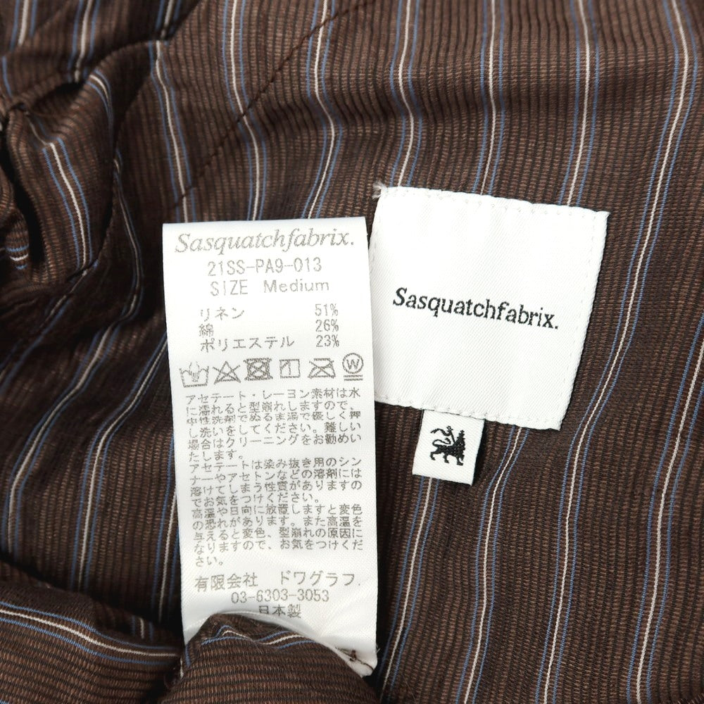 【中古】サスクワァッチファブリックス SASQUATCHfabrix. リネンコットンポリエステル ストライプ オーバーオール ブラウンxホワイト【サイズM】【 状態ランクB 】【 メンズ 】