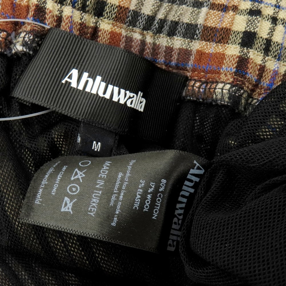 【中古】アルワリア AHLUWALIA ストレッチ コットンウール チェック イージーパンツ ベージュxブラウン【サイズM】【 状態ランクB 】【 メンズ 】[EPD]
