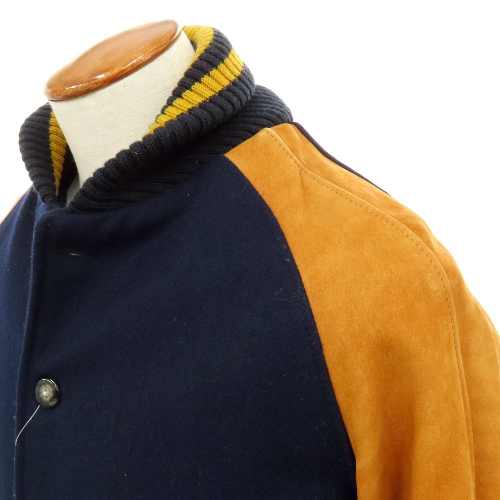 【中古】スクーカム SKOOKUM BLUE WORK別注 ウール×カウレザー 中綿入り スタジャン ネイビーxキャメル【 38 】【 状態ランクB 】【 メンズ 】