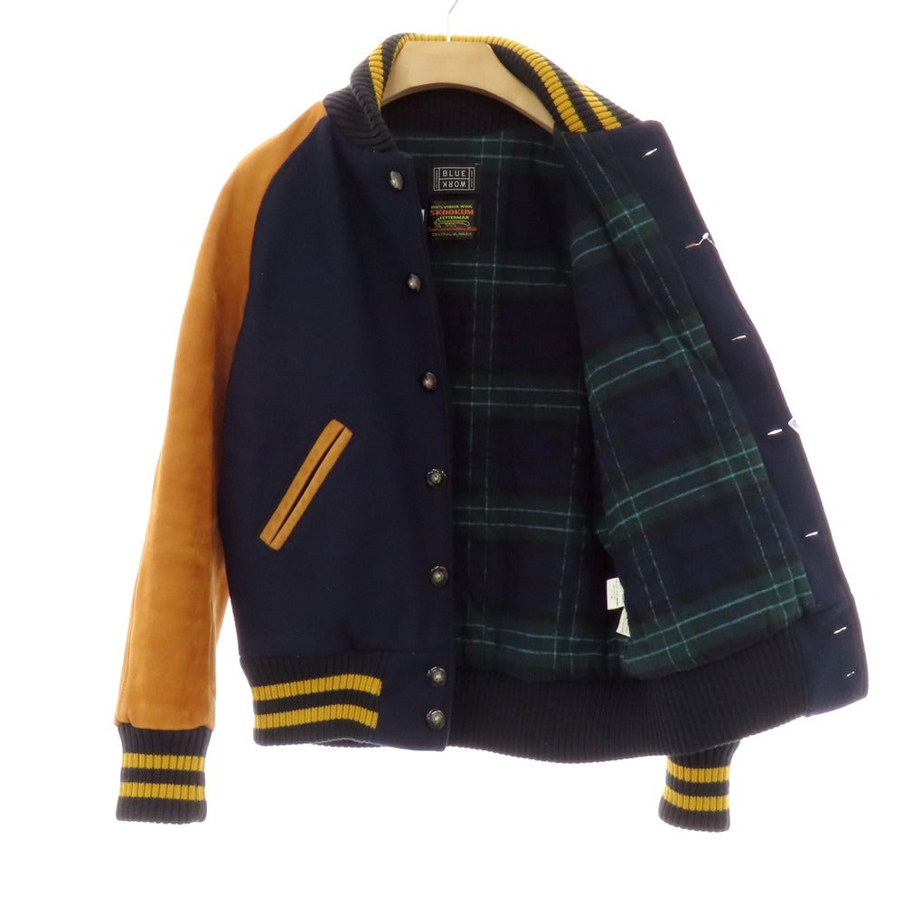 【中古】スクーカム SKOOKUM BLUE WORK別注 ウール×カウレザー 中綿入り スタジャン ネイビーxキャメル【 38 】【 状態ランクB 】【 メンズ 】