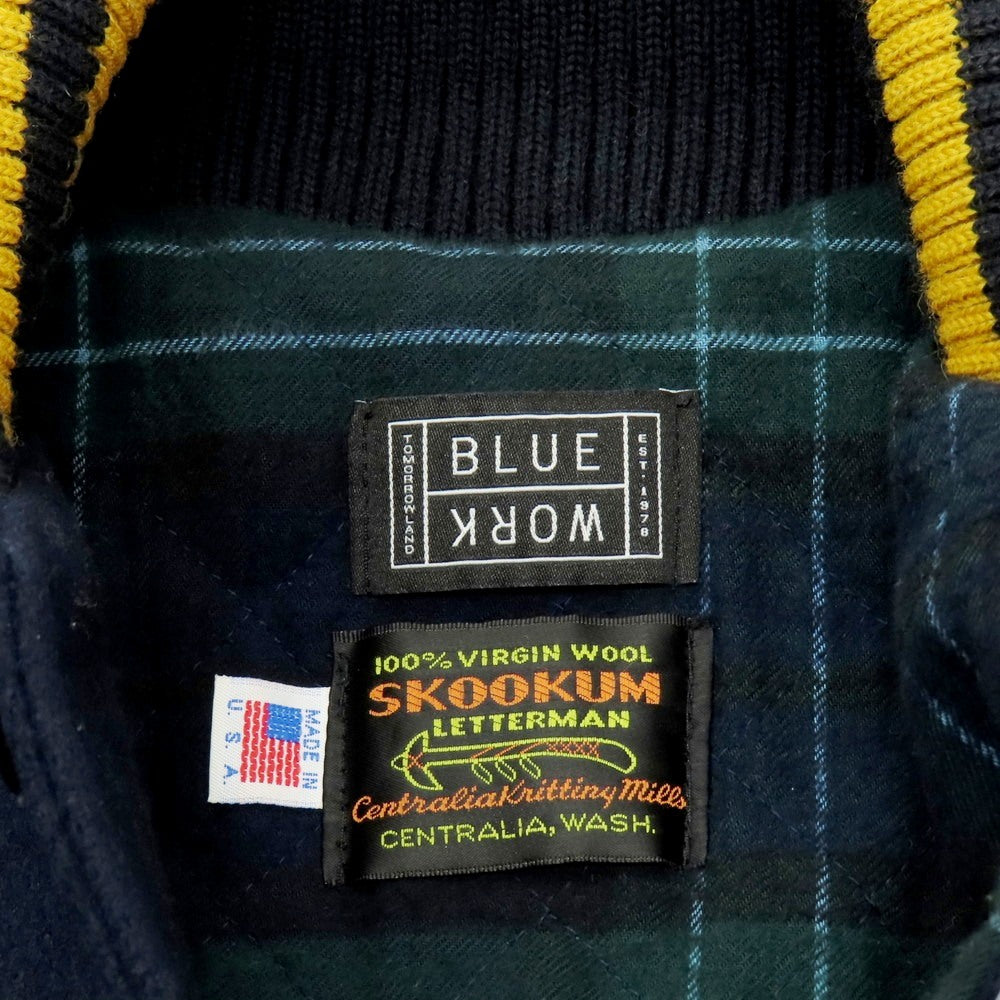 【中古】スクーカム SKOOKUM BLUE WORK別注 ウール×カウレザー 中綿入り スタジャン ネイビーxキャメル【 38 】【 状態ランクB 】【 メンズ 】