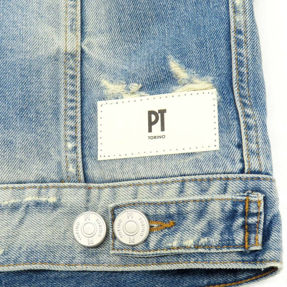 【中古】ピーティートリノ PT TORINO ダメージ加工 コットン デニムジャケット ライトブルー【 48 】【 状態ランクB 】【 メンズ 】