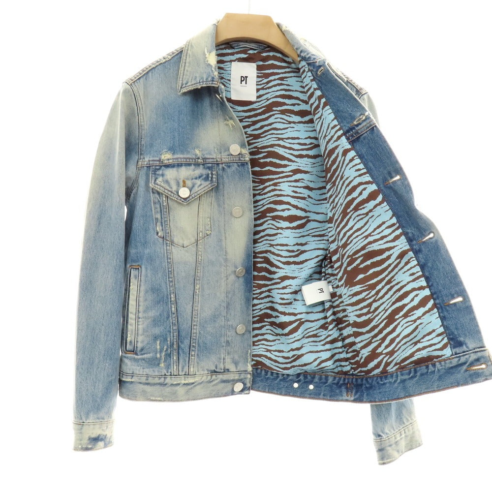 【中古】ピーティートリノ PT TORINO ダメージ加工 コットン デニムジャケット ライトブルー【 48 】【 状態ランクB 】【 メンズ 】
