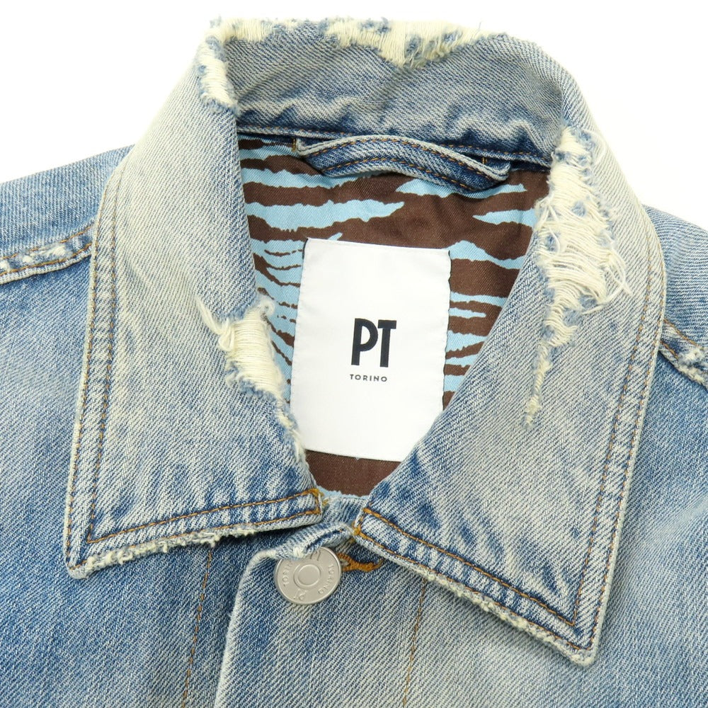 【中古】ピーティートリノ PT TORINO ダメージ加工 コットン デニムジャケット ライトブルー【 48 】【 状態ランクB 】【 メンズ 】